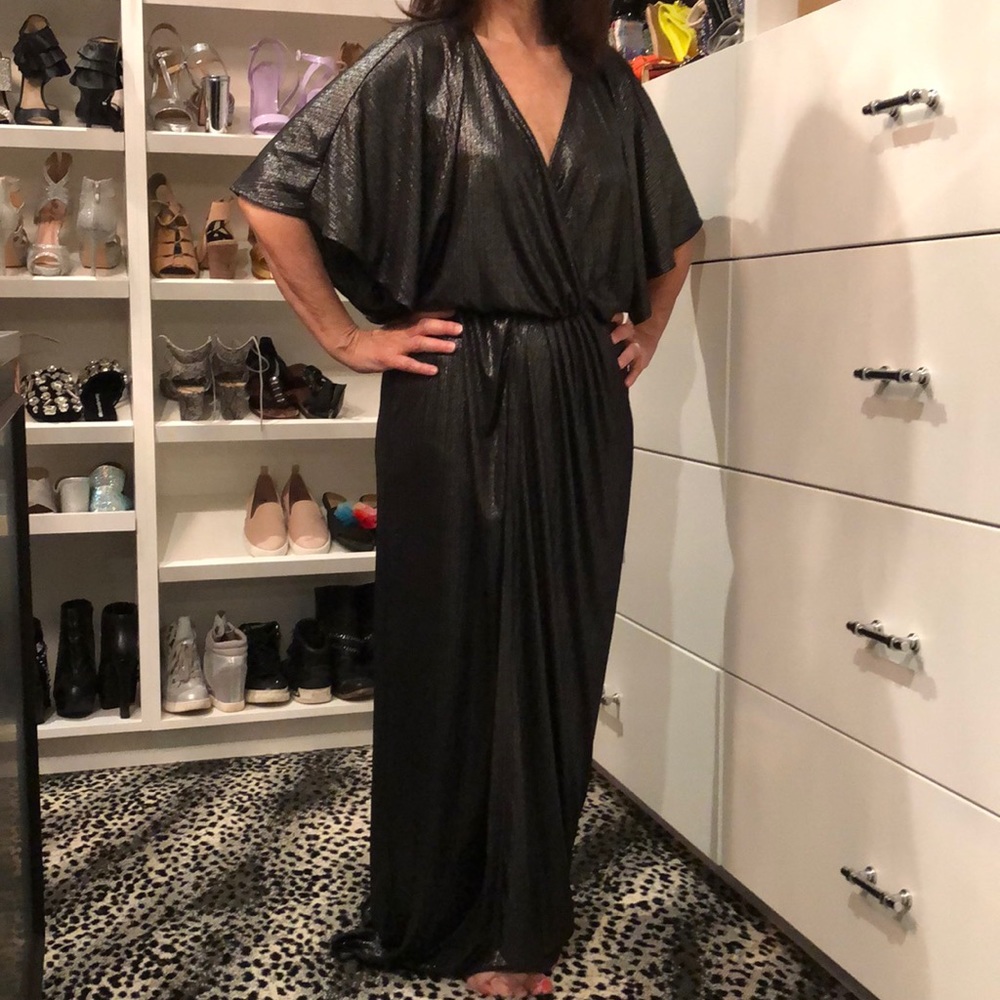 Asos Metallic Wrap Elastic Waist Kimono Maxi Dress